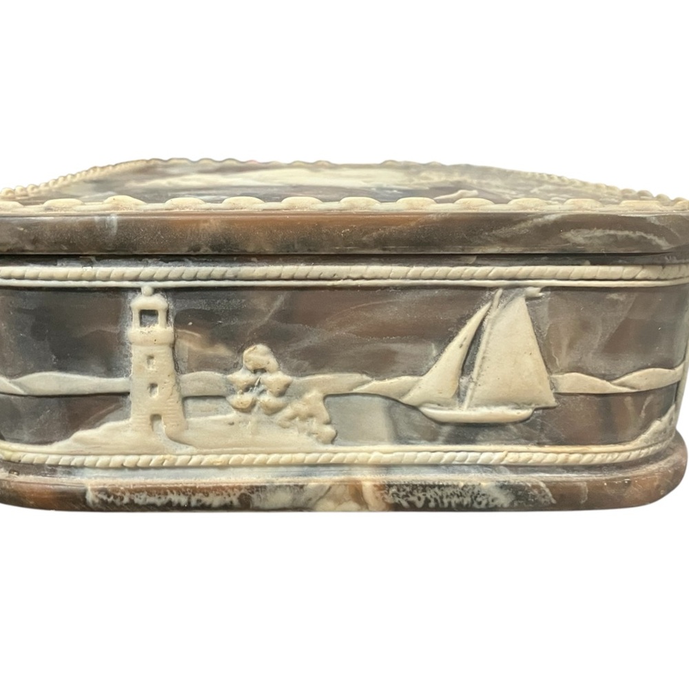 Vintage Jewelry Box with Nautical Design, Authentic Incolay Stone. - Picture 4 of 6